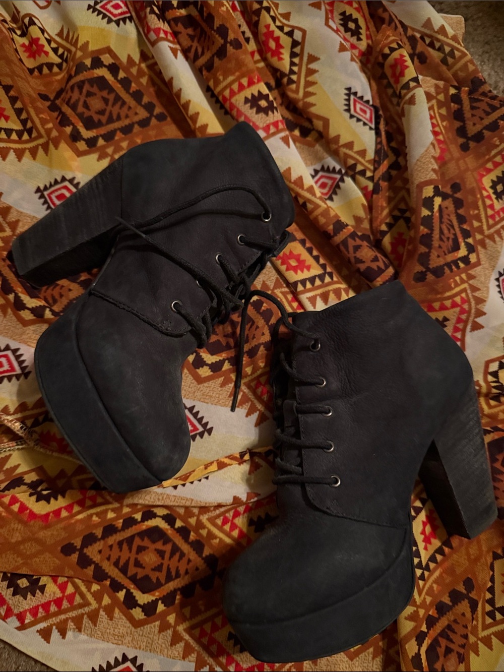 Steve Madden Black Lace-Up Platform Ankle Boots